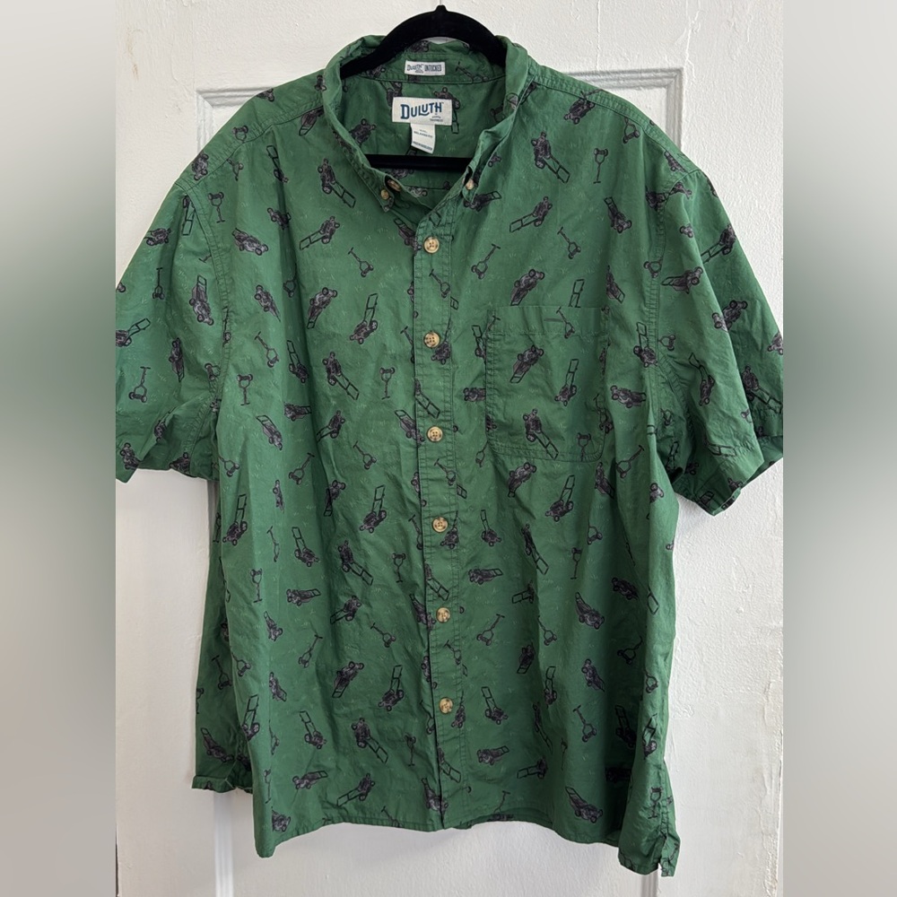 Duluth Trading BBQ Short Sleeve Shirt Size 3XL Green Lawnmowers Untucked Fit